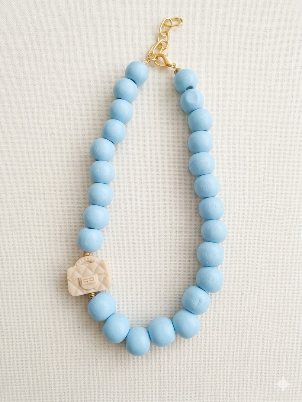 Beaded Blue Necklace with Cream Accent - Women Jewelry